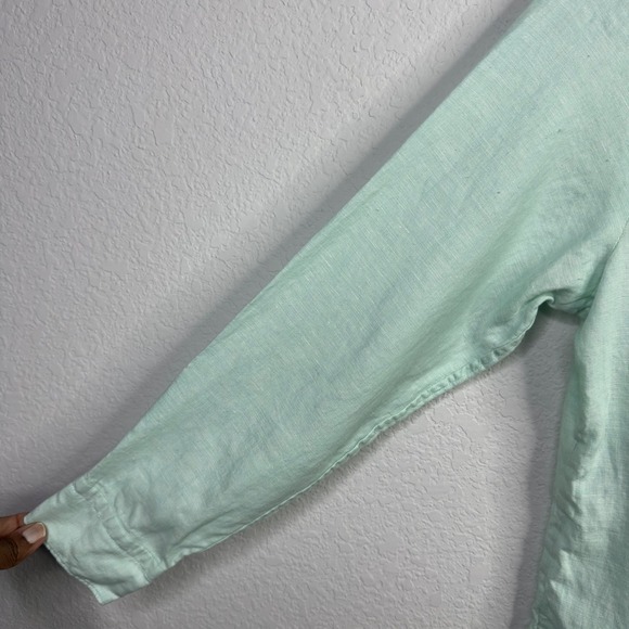 Uniqlo Shirt Mens S Green Linen Button Long Sleeve Summer Coastal Minimalist - Picture 5 of 10